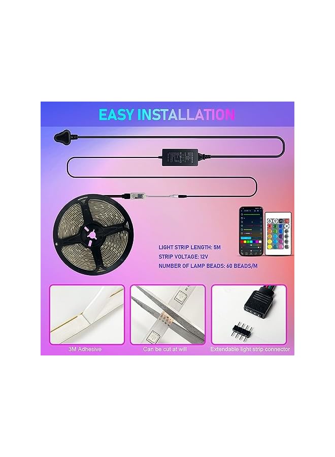 SKY-TOUCH Led Strips Lights 5M With Remote Led Lights Strip Music Sync Flexible Rgb Color Changing Led Lights Kit For Bedroom Diy Color Options Led Strip For Home Decoration Bar Kitchen Party - Image 3
