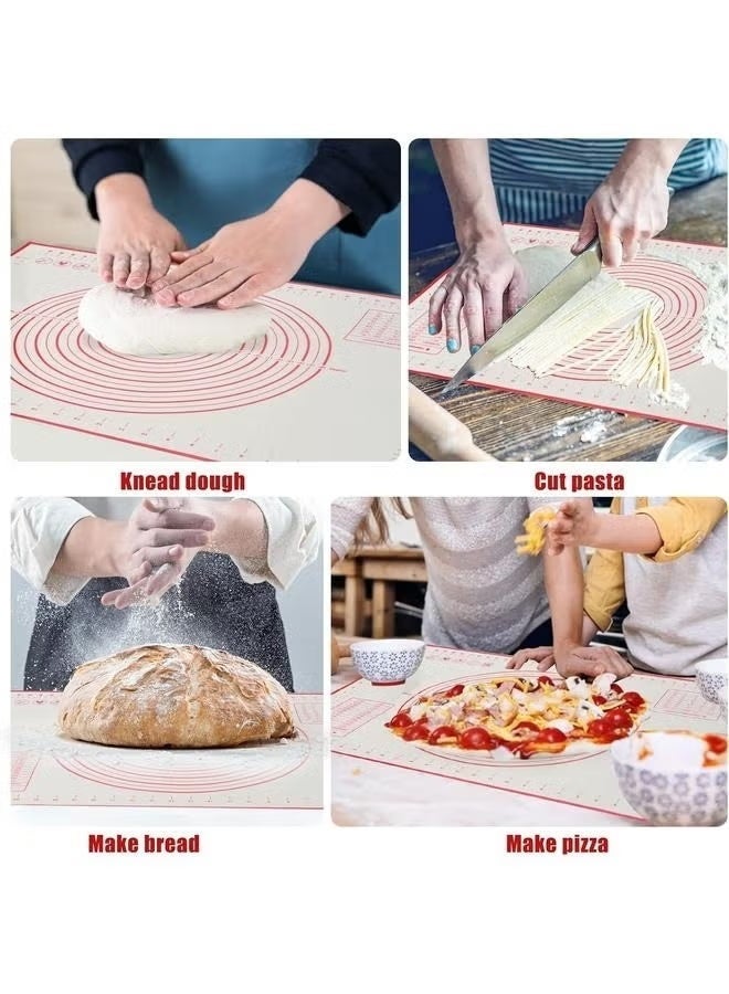قاعدة حصيرة بساط عجين و خبز سيليكون بيضاء/حمراء مقاس 60×40 سم - حصيرة خبز سيليكون كبيرة، حصيرة معجنات، حصيرة خبز سيليكون لدحرجة العجين غير قابلة للانزلاق، حصيرة عجين، حصيرة لف قشرة الفطيرة، حصيرة فوندان، بطانة فرن مع قياس - Image 3