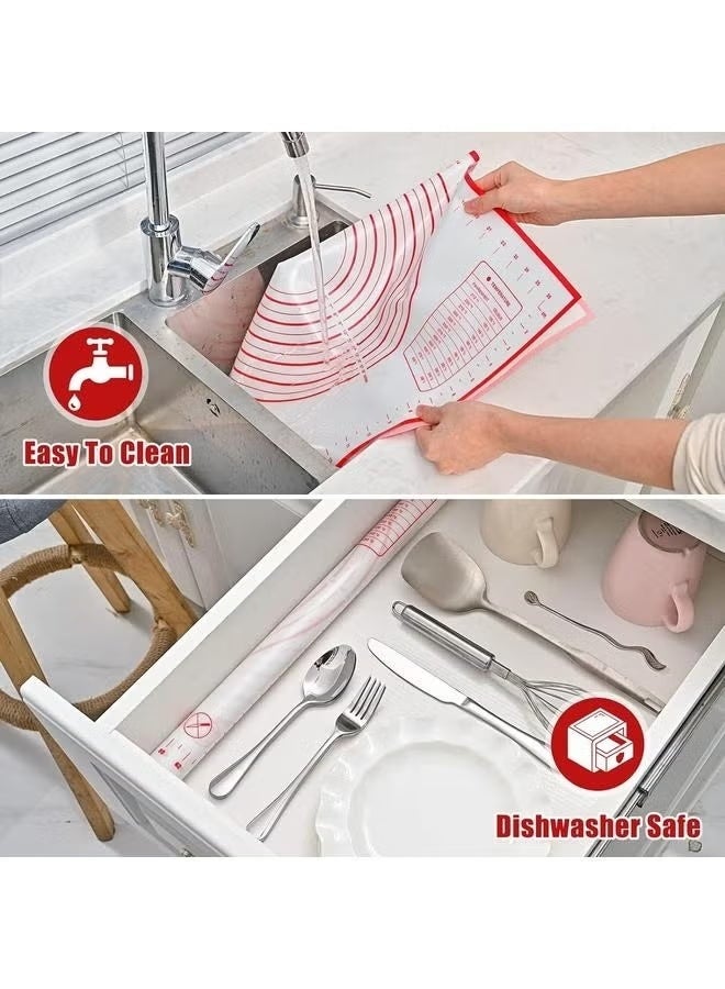 قاعدة حصيرة بساط عجين و خبز سيليكون بيضاء/حمراء مقاس 60×40 سم - حصيرة خبز سيليكون كبيرة، حصيرة معجنات، حصيرة خبز سيليكون لدحرجة العجين غير قابلة للانزلاق، حصيرة عجين، حصيرة لف قشرة الفطيرة، حصيرة فوندان، بطانة فرن مع قياس - Image 5