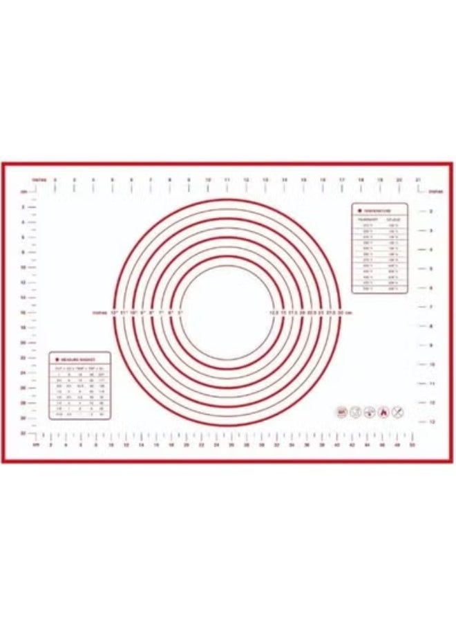 قاعدة حصيرة بساط عجين و خبز سيليكون بيضاء/حمراء مقاس 60×40 سم - حصيرة خبز سيليكون كبيرة، حصيرة معجنات، حصيرة خبز سيليكون لدحرجة العجين غير قابلة للانزلاق، حصيرة عجين، حصيرة لف قشرة الفطيرة، حصيرة فوندان، بطانة فرن مع قياس - Image 1