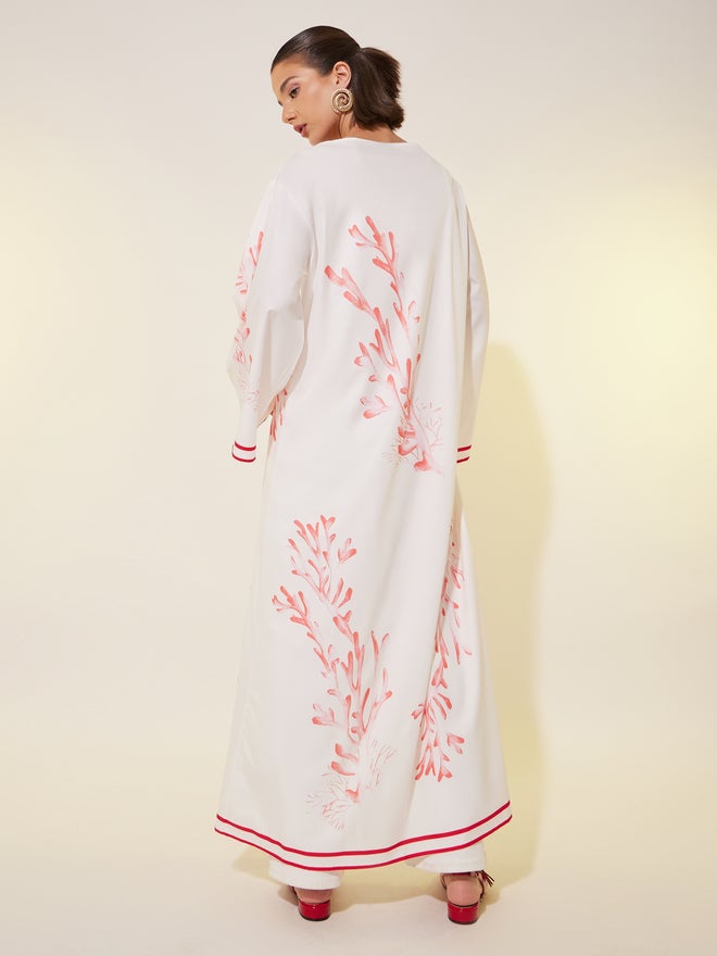 Styli Styli Printed V Neck Maxi Kimono with Button Detail  - Image 5