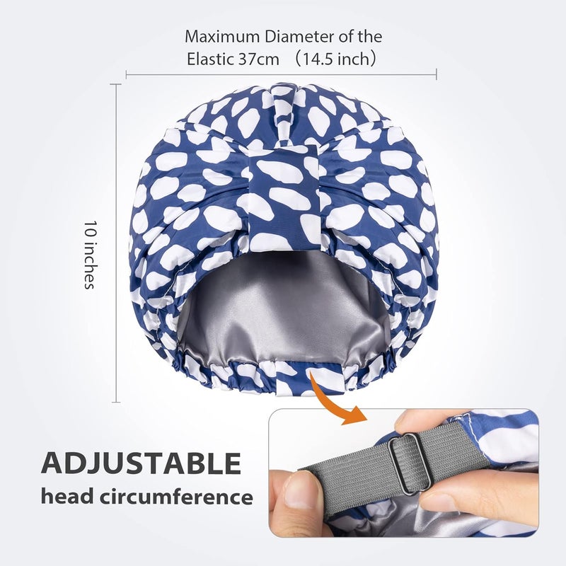 INNELO Luxury Shower Cap for Women Reusable Waterproof, Double Layered Shower Hair Cap with Adjustable Elastic Strap, Large Satin Lined Shower Bath Cap for Long Curly Straight Hair, Blue - Image 3