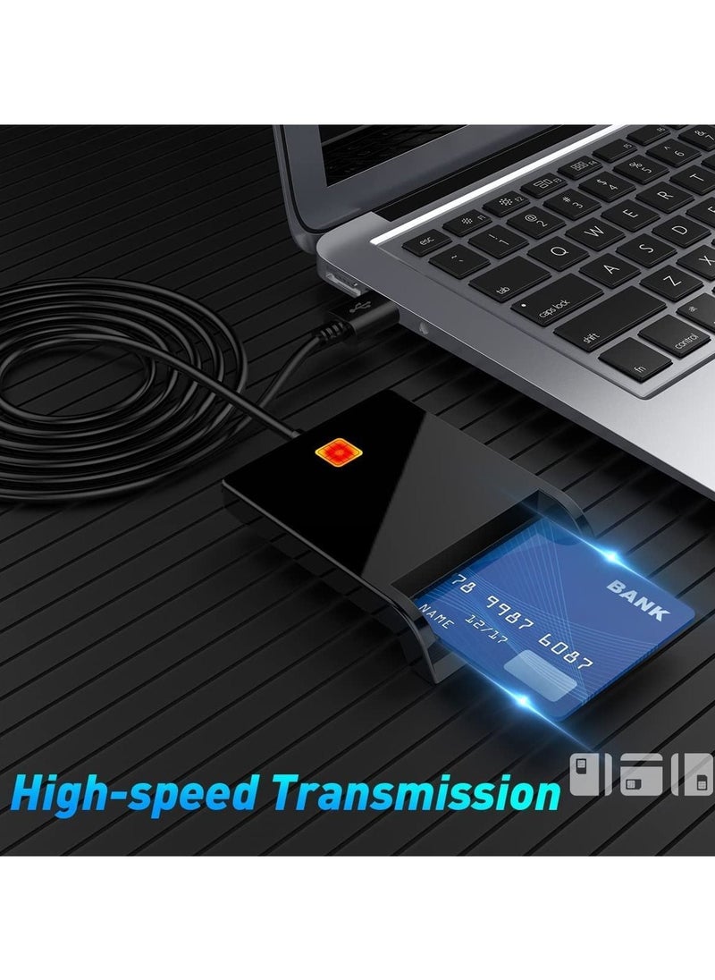 SYOSI - قارئ بطاقات ذكية، قارئ بطاقة هوية USB، قارئ بطاقة USB لبطاقة البنك SIM/رقاقة/بطاقة IC/CAC، التوصيل والتشغيل، قارئ بطاقة SIM متوافق مع أنظمة التشغيل Windows وLinux وMac OS 10.5 وما فوق - Image 1