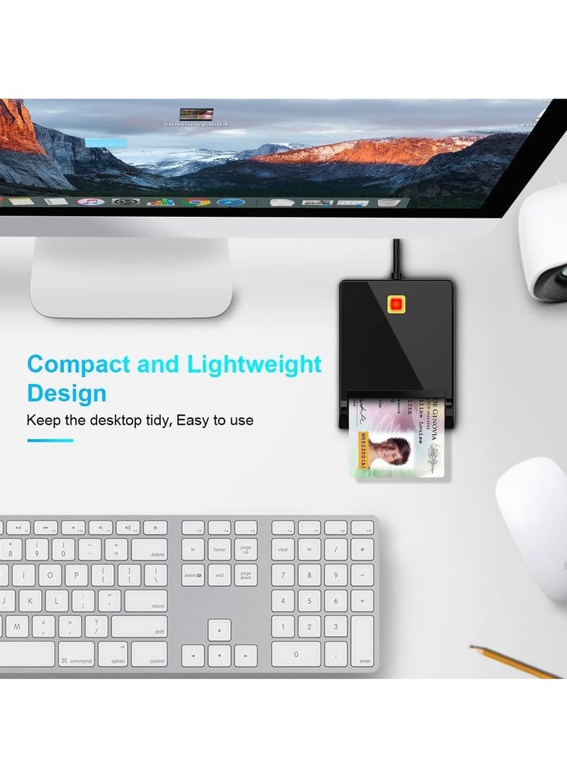 SYOSI - قارئ بطاقات ذكية، قارئ بطاقة هوية USB، قارئ بطاقة USB لبطاقة البنك SIM/رقاقة/بطاقة IC/CAC، التوصيل والتشغيل، قارئ بطاقة SIM متوافق مع أنظمة التشغيل Windows وLinux وMac OS 10.5 وما فوق - Image 1