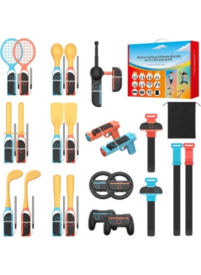 Switch 2/1 Sports Accessories Bundle – 24-in-1 Sports Pack for Nintendo Switch 2/1, Authentic Sports Experience for Family and Friends, Party & Social Play, with Storage Bag