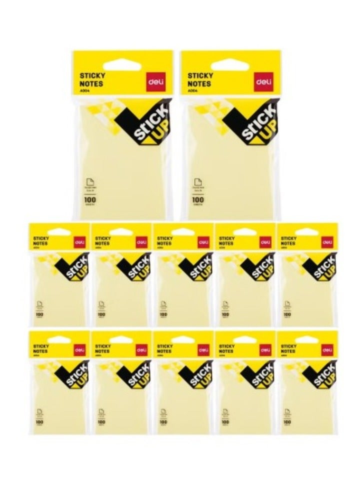 Deli Sticky Notes 3 x 4 in (76×101mm) Pack of 12 , for Note Taking, To Do Lists & Reminders , 100 Yellow Sheets - Image 1