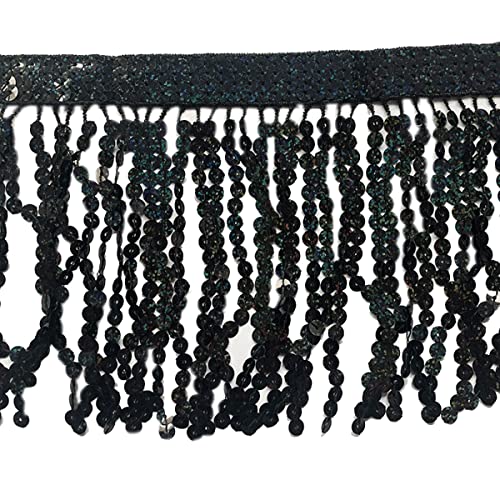 LauthenS 98 Yards Sequins Fringe Trim 6 Inch Sequin Tassels Sewing Trim for DIY Craft Latin Dress Clothing Embellishment Black