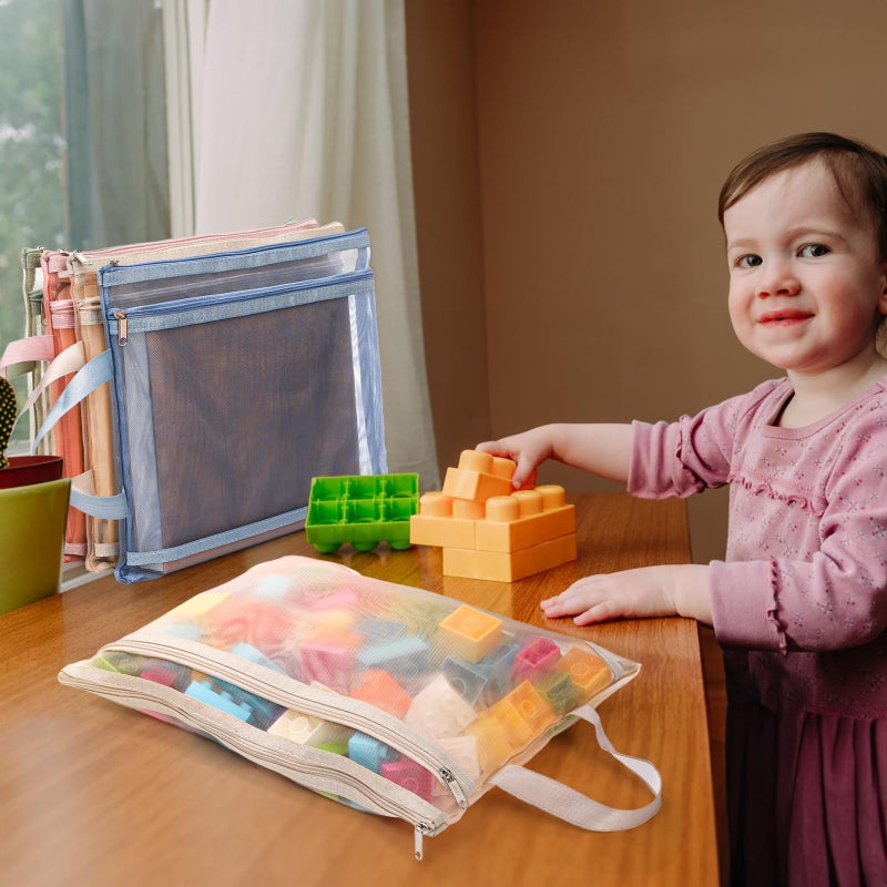 Goaste 10 Pack Mesh Zipper Pouch Bags, Double-Layer Nylon Mesh Bags with Handle, Portable Puzzle Building Block Sets Toy Storage Bags, Colored A4 Document Storage Organizer for School Office Games - Image 5