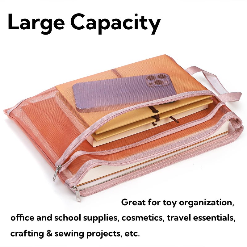 Goaste 10 Pack Mesh Zipper Pouch Bags, Double-Layer Nylon Mesh Bags with Handle, Portable Puzzle Building Block Sets Toy Storage Bags, Colored A4 Document Storage Organizer for School Office Games - Image 3