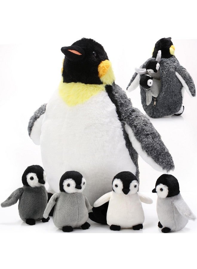 Harrycle 5 Pcs Penguin Plush Toy Set 1 Mommy Penguin Stuffed Animal With 4 Cute Babies In Her Belly 14 Inch Soft Cuddly Penguin Plushie For Kids Valentine'S Day Birthday (Simple Style) - Image 1