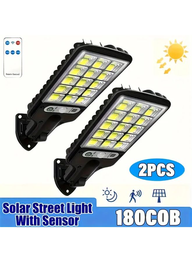 قطعتان من أضواء الجدار الشمسية فائقة السطوع بـ 180 مصباح LED، مزودة بمستشعار حركة و3 أوضاع، للإضاءة الخارجية في الحدائق - Image 2