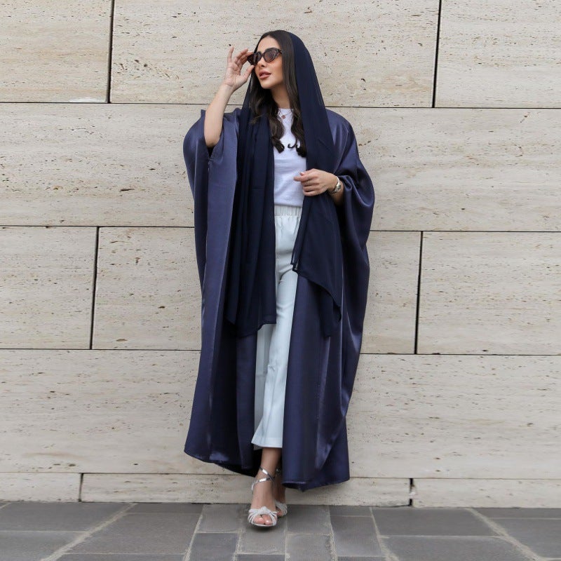 Zd113 Middle East Modest Muslim Fashion Bright Silk Satin Solid Color Bat Sleeve Robe Plus Size Women'S Clothing - Image 4