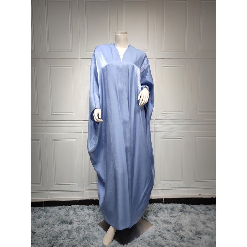 Zd113 Middle East Modest Muslim Fashion Bright Silk Satin Solid Color Bat Sleeve Robe Plus Size Women'S Clothing - Image 1