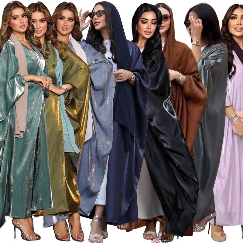 Zd113 Middle East Modest Muslim Fashion Bright Silk Satin Solid Color Bat Sleeve Robe Plus Size Women'S Clothing - Image 2