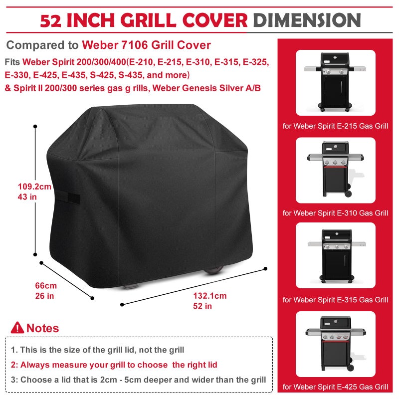 ZHSX Grill Cover,52 inch Heavy Duty Waterproof Grill Cover for Outdoor Grill,600D Anti-UV Fade-Resistant Barbecue Gas Cover with Adjustable Straps for Weber,Genesis,Charbroil and More Grills - Image 3