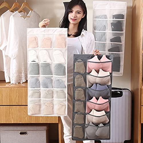 Big Buyer Big buyer 2 Piece DualSided Hanging Closet Organizer with 30 Mesh Pockets Hanger Wall Shelf Organizers for Stockings Panties Bra Socks and Toiletries Accessories - Image 2