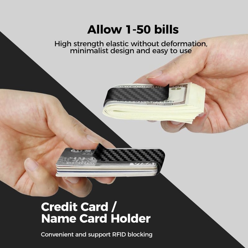 MONOCARBON MONOCARBON Carbon Fiber Money Clip Wallet for Men- Minimalist Money Holder - Strong Elastic Clip for Cash, Slim and Durable (Twill Glossy Black)  - Image 5