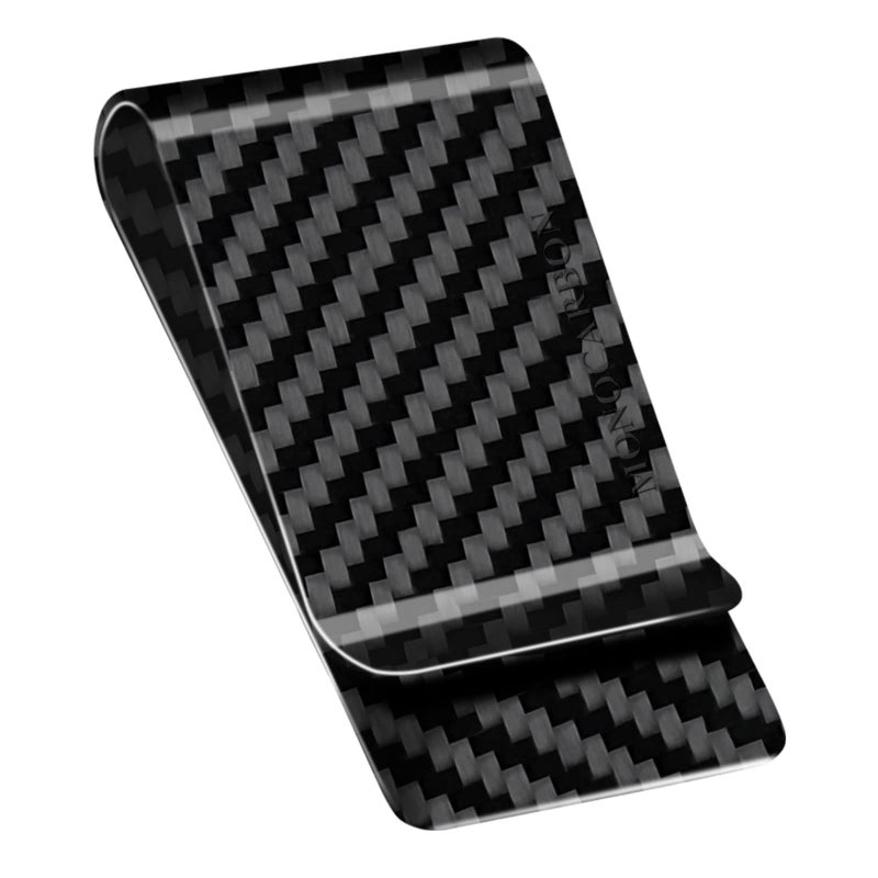 MONOCARBON MONOCARBON Carbon Fiber Money Clip Wallet for Men- Minimalist Money Holder - Strong Elastic Clip for Cash, Slim and Durable (Twill Glossy Black)  - Image 1