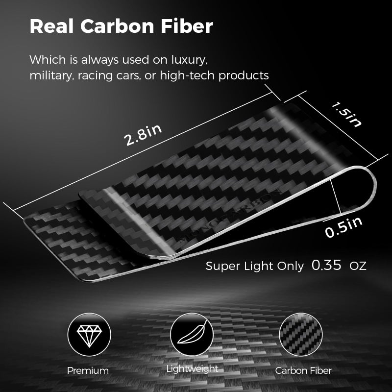 MONOCARBON MONOCARBON Carbon Fiber Money Clip Wallet for Men- Minimalist Money Holder - Strong Elastic Clip for Cash, Slim and Durable (Twill Glossy Black)  - Image 4