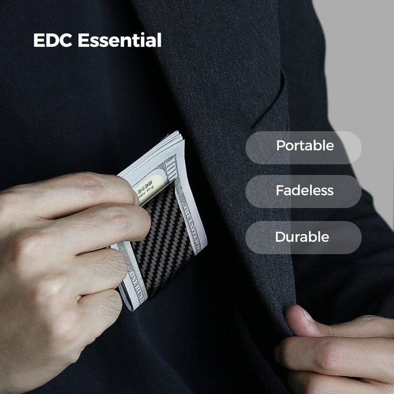 MONOCARBON MONOCARBON Carbon Fiber Money Clip Wallet for Men- Minimalist Money Holder - Strong Elastic Clip for Cash, Slim and Durable (Twill Glossy Black)  - Image 3