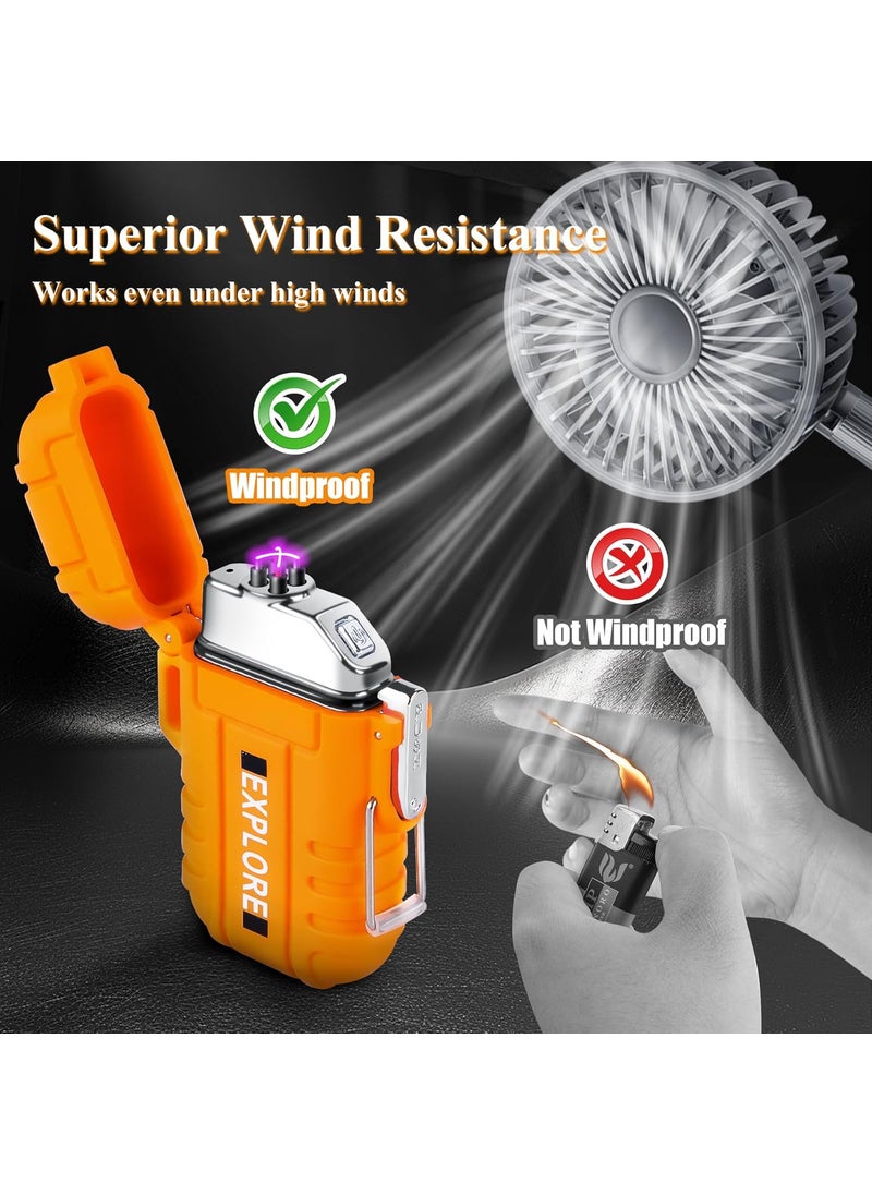 LCFUN Gifts for Men, Plasma Lighter Waterproof Arc Lighter Windproof USB Electric Lighter Rechargeable with Emergency Whistle for Hiking Camping Adventure Survival & Tactical (Orange)  - Image 2