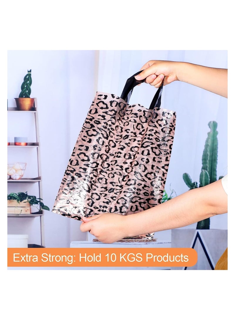 Suntown Leopard Print Plastic Bags, Reusable Small Shopping Bags with Handles Leopard Lovers Grocery T-Shirt Bags, Boutique, Clothes Packaging Gifts Bags 10 x 13 Inch, 50 Pcs - Image 4