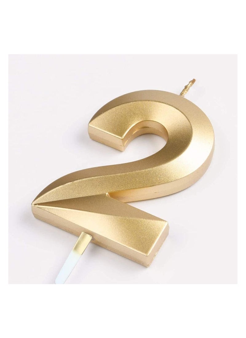 Goldedge GOLDEDGE 3D Shape Birthday Cake Candle Gold Glitter Birthday Candle Decorative Decoration for Birthday Anniversary Wedding Party Graduation Party (Number 2)  - Image 3