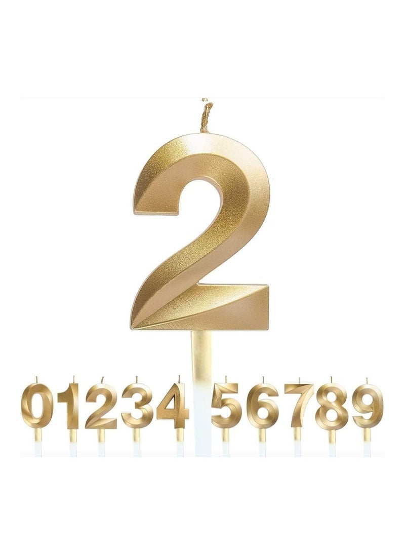 Goldedge GOLDEDGE 3D Shape Birthday Cake Candle Gold Glitter Birthday Candle Decorative Decoration for Birthday Anniversary Wedding Party Graduation Party (Number 2)  - Image 1
