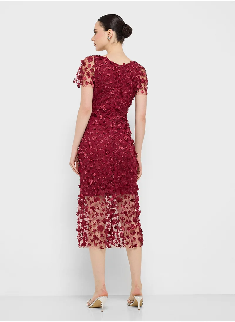 Ginger Boutique Floral Appliqué Midi Dress
