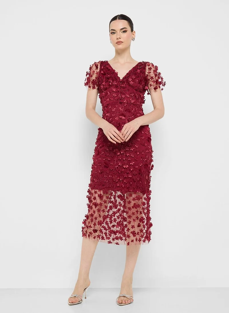 Ginger Boutique  Floral Appliqué Midi Dress for Women | Best Price UAE