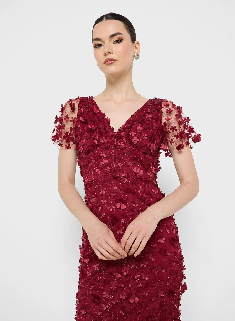Ginger Boutique  Floral Appliqué Midi Dress for Women | Best Price UAE