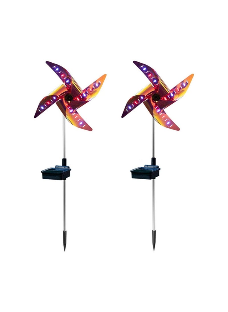 Generic 2pcs 30" Solar Wind Spinner Garden Stake Pinwheels Easy Spinning Kinetic Wind Spinner Metal Stake with 8 Lighting Modes 4 Color Changing Garden Wind Catcher for Garden Lawn Decor  - Image 1
