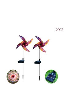 Generic 2pcs 30" Solar Wind Spinner Garden Stake Pinwheels Easy Spinning Kinetic Wind Spinner Metal Stake with 8 Lighting Modes 4 Color Changing Garden Wind Catcher for Garden Lawn Decor  - Image 2