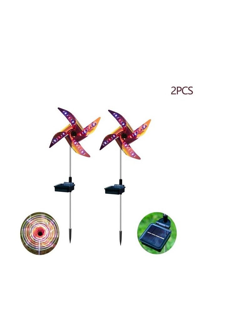 Generic 2pcs 30" Solar Wind Spinner Garden Stake Pinwheels Easy Spinning Kinetic Wind Spinner Metal Stake with 8 Lighting Modes 4 Color Changing Garden Wind Catcher for Garden Lawn Decor  - Image 2