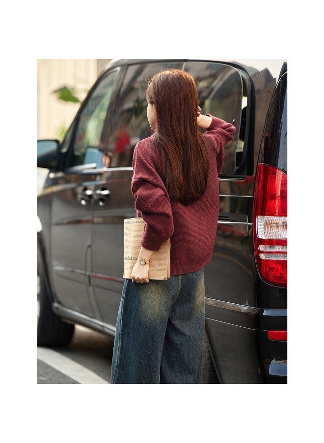 Mt Spring And Autumn Retro Style Cable Knit Sweater, Round Neck Pullover, Pee Women's Knit Top - Image 2