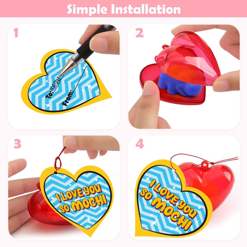 SURCVIO 28 Pack Valentines Day Gifts for Kids, Animal Mochi Squishies Filled Heart-Shape Box and Greeting Cards Kawaii Squishies Stress Relief Fidget Toys Classroom Exchange Party Favors Prizes Gifts - Image 4