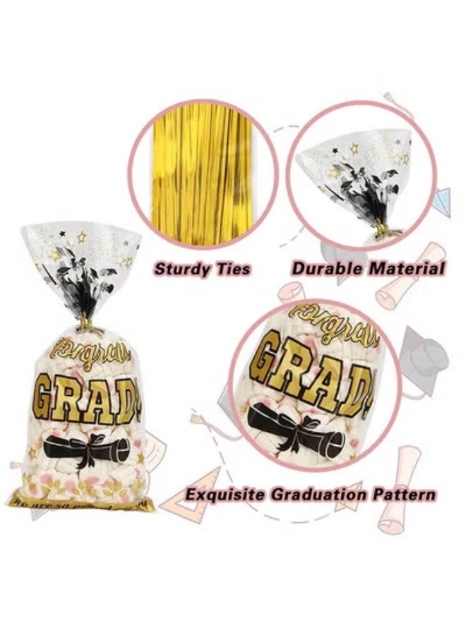 fantasize Graduation Treat Bags, Graduation Cellophane Treat Bags, 100 PCS Graduations Gift Bag, Plastic Clear Cello Candy Cookie Snack Goodies Bag with 100 Pcs Gold Ties for Graduations Party Favors Supplies, 4 Styles - Image 4