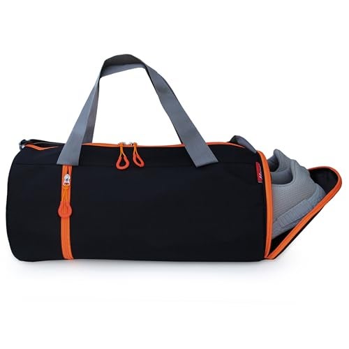 Sfane Gym Bags for Men with Separate Shoe Compartment Sports Gym Bag for Women Duffle Bags for Gym, Duffel Bags Sports Bag - Black & Orange - Image 1