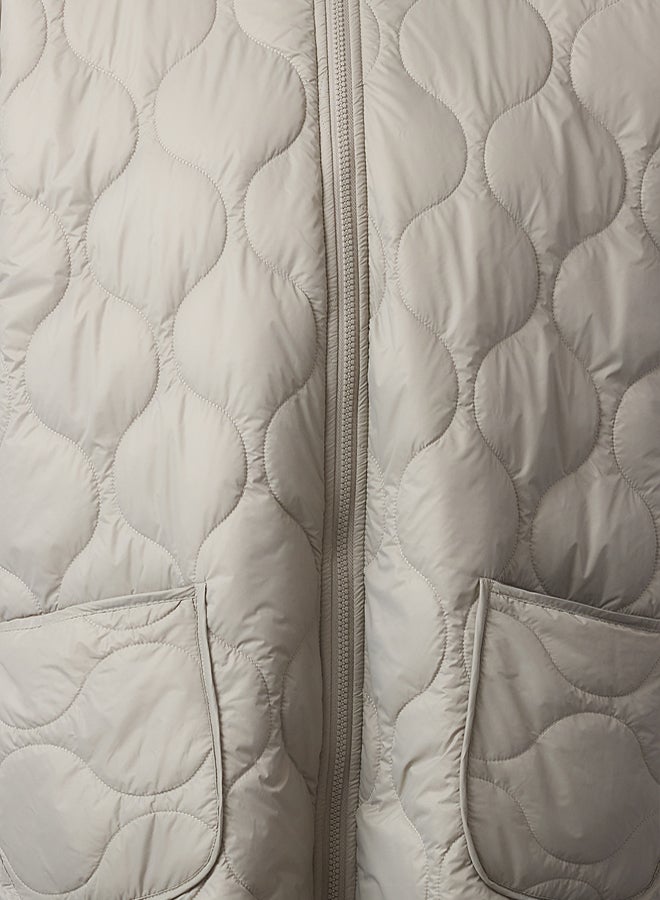 trendyol Oversize Hooded Stone Quilted Coat - Image 4