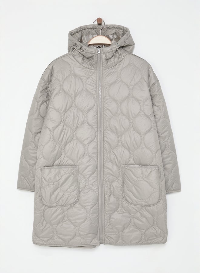trendyol Oversize Hooded Stone Quilted Coat - Image 5