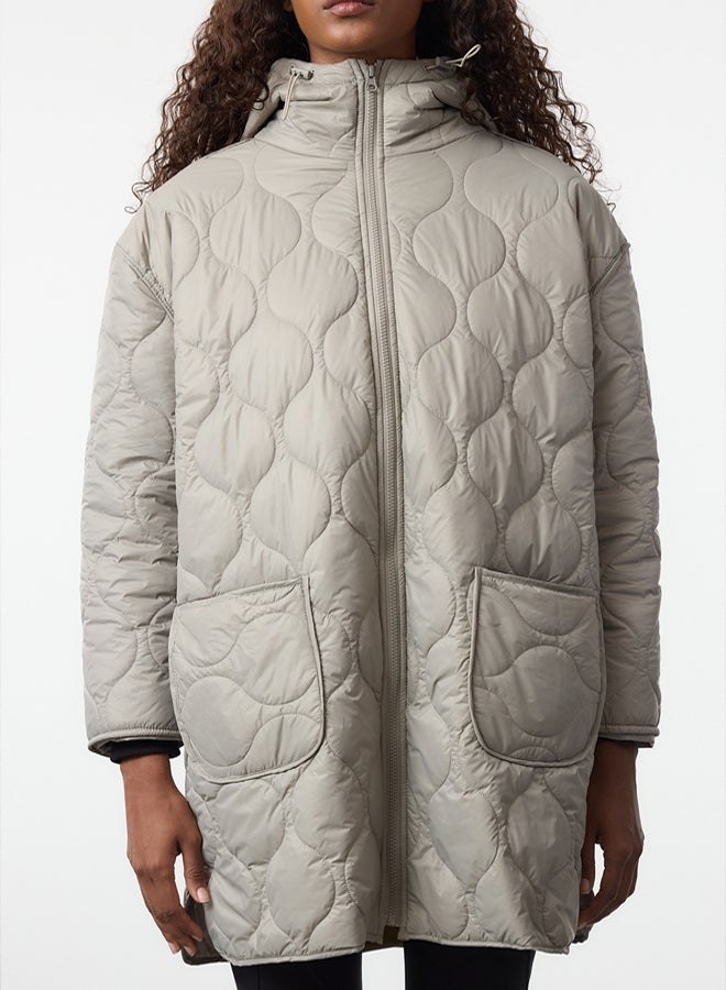 trendyol Oversize Hooded Stone Quilted Coat - Image 3