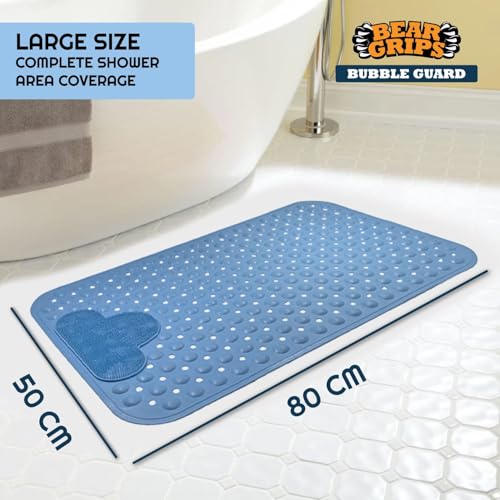 BEAR GRIPS BubbleGuard Anti-Slip Bathroom Shower mat with Anti-Skid Suction Cups and Foot Scrub | TPE Material | Large Size 80 X 50 Cm| Sky Blue - Image 2