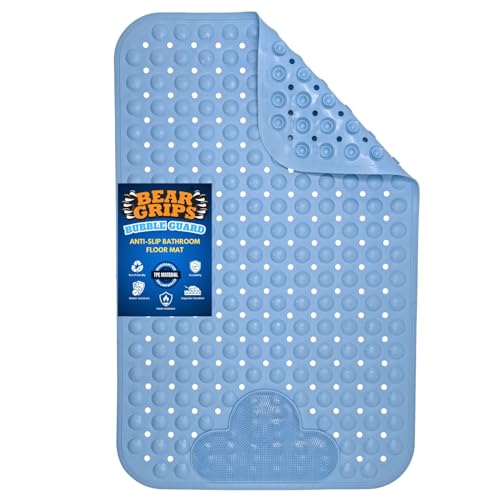 BEAR GRIPS BubbleGuard Anti-Slip Bathroom Shower mat with Anti-Skid Suction Cups and Foot Scrub | TPE Material | Large Size 80 X 50 Cm| Sky Blue - Image 1