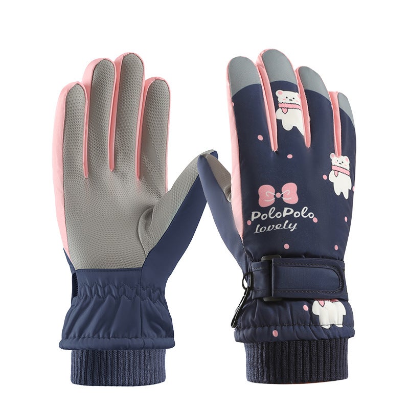 Generic Winter Kids Ski Gloves Touchscreen Warm Navy blue 