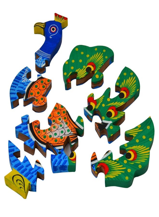 تول آرت أحجية تركيب خشبية تعليمية إبداعية للأطفال من Toolart® على شكل طاووس، 7 قطع (الأبعاد: الطول 5.5 بوصة، العرض 6 بوصات، الارتفاع 0.5 بوصة، متعددة الألوان) ألعاب تعليمية للأطفال - Image 2