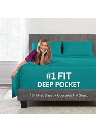 King Size Sheets Set - Sheets for King Size Bed Deep Pocket King Size Sheets - King Size Bed Sheets - Real 16  Deep Pockets Fitted Sheet - Oversize Flat Sheet - 2 Zipper Closure Pillowcases - Teal - pzsku/Z37B23993EC9DE357D3BEZ/45/1749650883/709636c0-cf92-498f-99b0-e2d433d6e8b2