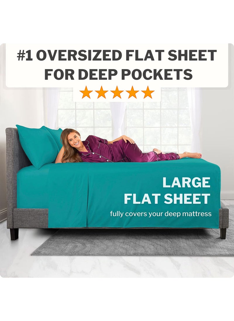 King Size Sheets Set - Sheets for King Size Bed Deep Pocket King Size Sheets - King Size Bed Sheets - Real 16  Deep Pockets Fitted Sheet - Oversize Flat Sheet - 2 Zipper Closure Pillowcases - Teal