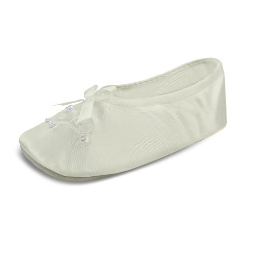 isotoner Girls Satin Ballerina with Embroidered Pearl Ballet Flat, Ivory, 13-1 Toddler - Image 1