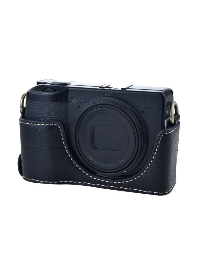 Rieibi حافظة كاميرا ريكو GR III/GR IIIx جلد صناعي عتيق - واقية مع حزام لكاميرا GRIII GR3 DSLR - أسود - Image 3