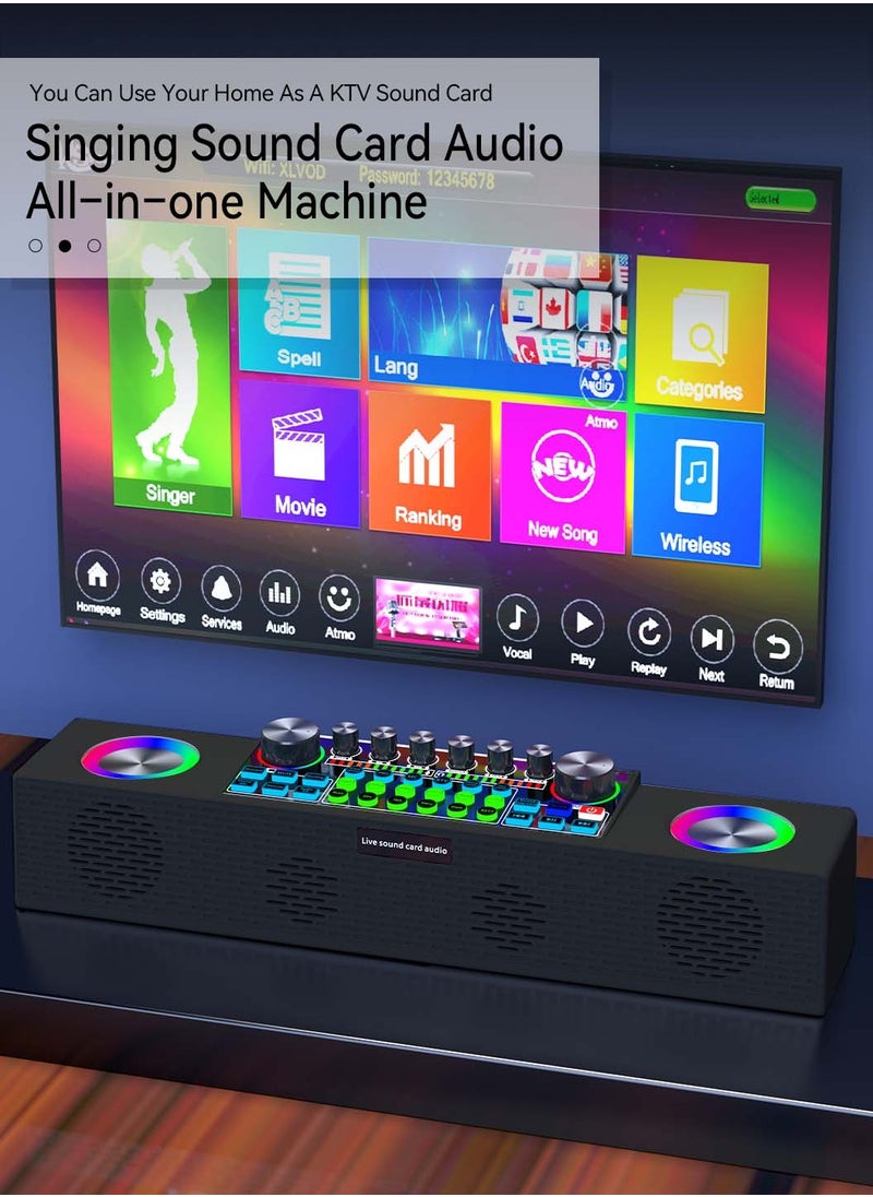 حزمة بودكاست ميكروفون بطاقة الصوت، خلاط DJ، خلاط صوت متدفق مع حامل ميكروفون/مناسب للمنزل KTV/البث المباشر/الكاريوكي